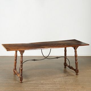 Spanish Baroque walnut and wrought iron table