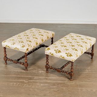 Pair Continental Baroque walnut benches