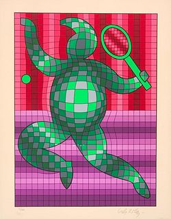 Victor Vasarely Screenprint, "The Tennis Player"