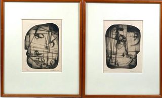 Pair of Dorothy Rutka Kennon Etchings, "Woman" and "Man"