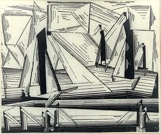 Lyonel Feininger Woodcut, "Fishing Boats" 