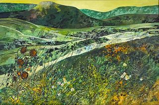 Saburo Yoshizawa Oil, Mountain Landscape with Flowers