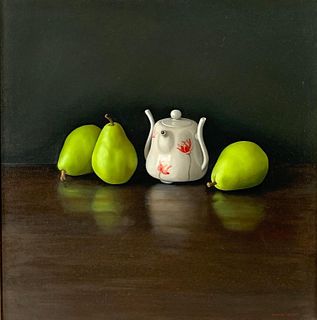 Eric Kunde Oil, "Three Pears and Teapot" 