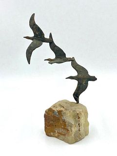 Curtis Jere Brass and Onyx Seagull Sculpture