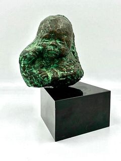 Bronze Head of a Baby, Signed JG