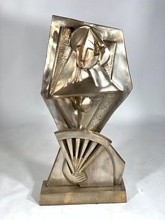Cast Bronze Figure, Woman with Fan