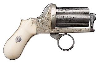 Deluxe Engraved Apache-style Pinfire Revolver with Ivory Grips 