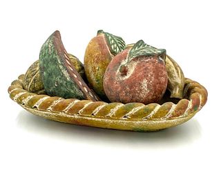 Mid-Century Ceramic Basket of Fruit