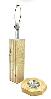 Raymor Travertine Table Lamp and Metal Ash Receiver