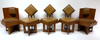 A Set of Six Frank Lloyd Wright Style Oak Dining Chairs