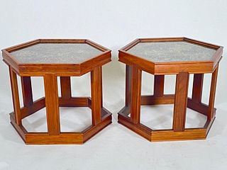 Pair of Brown Saltman Hexagon Tables