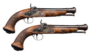 Pair of French Percussion Blunderbuss Pistols Marked DEBOUBERT A PARIS 