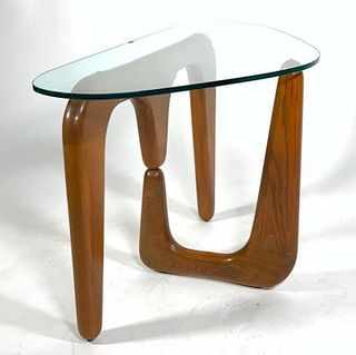 Noguchi Style Walnut and Glass Occasional Table
