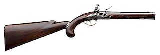 German Elliptical Barrel Flintlock Pistol with Detachable Wood Shoulder Stock Marked I.C. Waas, Bamberg, ca 1750 