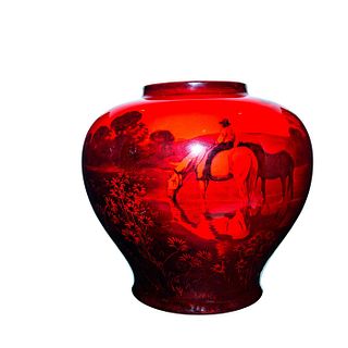 Royal Doulton Horses Drinking At Stream Vase in Flambe Glaze