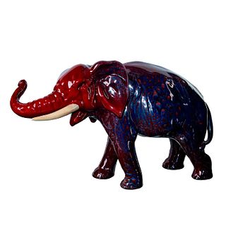Rare Royal Doulton Flambe Figure, Elephant, Trunk Stretching