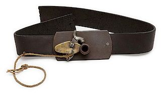 English Percussion Buckle Gun by Connell with Wide Leather Belt 