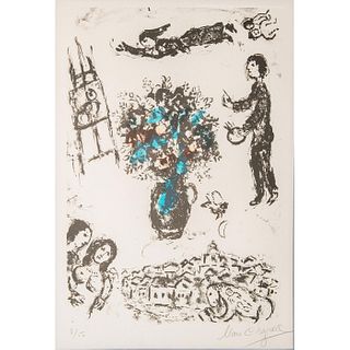 Marc Chagall Signed Lithograph Bouquet Sur La Ville