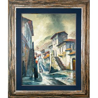 Framed Painting, Spanish Street Scene, 1999, Signed