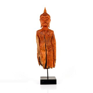 Tall Hand Carved Wood Figurine, Buddha Bust