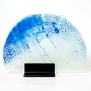 Vintage Blue And Clear Art Glass Sculpture, Stand