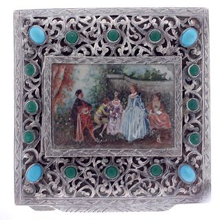 Italian Silver and Enamel Painted Compact