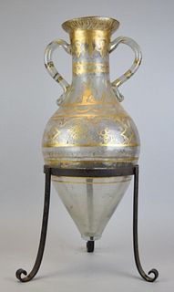 Glass Amphora in Wrought Iron Stand