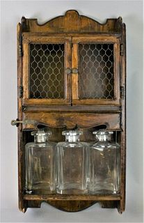 Wall Mounted Wooden Cabinet & Decanters