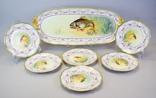 7 Pieces Limoges Porcelain Fish Set