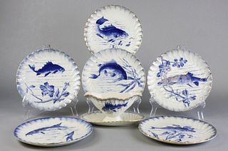 Grouping of Fish Porcelain Plates and Sauce Boat
