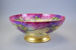 Limoges Hand Painted Footed Punch Bowl