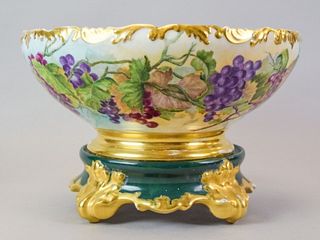 Limoges Hand Painted Punch Bowl on Stand