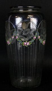 Silver Overlay Etched Glass Vase