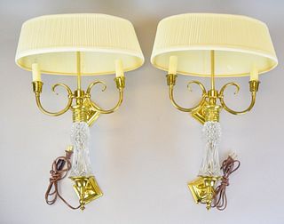 Pair of Crystal & Brass Sconces