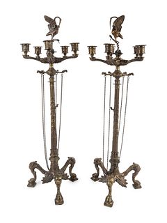 A Pair of French Bronze Six-Light Candelabra 
Height 28 x diameter 9 inches.