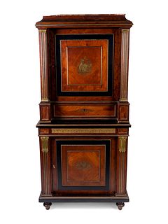 A French Empire Stye Brass Inlaid Kingwood Marble-Top Cabinet
Height 72 x width 34 x depth 18 1/2 inches.