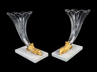 A Pair of Empire Style Glass Cornucopia Vases
Height 10 1/4 x width 9 inches.