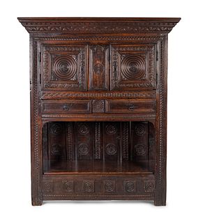A Gothic Style Oak Court Cupboard 
Height 79 x width 65 x depth 24 inches.