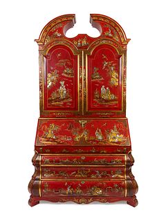 A George II Style Parcel-Gilt and Red Lacquer Chinoserie Secretary
Height 98 x width 55 x depth 26 inches.