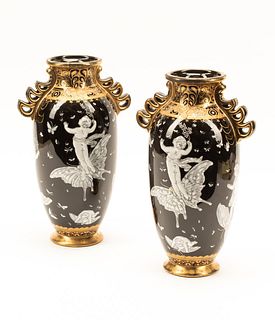 A Pair of Minton Style Porcelain Vases
Height 13 x width 7 1/2 x depth 6 inches.