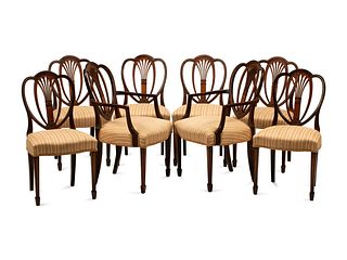 A Set of Eight Georgian Style Inlaid Mahogany Dining Chairs
Armchair, height 28 x width 23 1/2 x depth 19 inches.