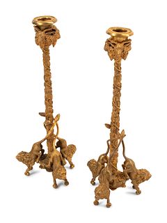 A Pair of English Gilt Bronze Candlesticks
Height 12 1/2 inches.