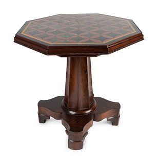 A Regency Rosewood Adjustable Height Piano Stool Converted to a Table with Inset Marble Top Height 18 1/2 x diameter 18 inches.