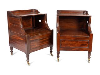 A Pair of Regency Style Mahogany Bedside Commodes Attributed to Gillows Height 29 3/4 x width 21 x depth 20 inches.