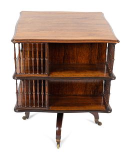 A Regency Rosewood Revolving Bookstand Height 29 1/2 x 23 1/2 inches square.