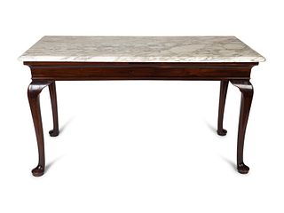 A Queen Anne Style Marble Top Mahogany Console Table
Height 33 x width 60 x depth 28 inches.