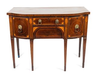 A Federal Satinwood Inlaid Mahogany Bow Front Sideboard 
Height 37 x width 48 x depth 23 inches.