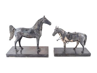 A Pair of American Silverplate Horse Figure Trophies
Height of largest 10 1/2 x width 11 x depth 4 inches.