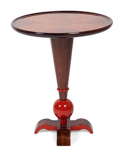 Eugene Printz
(French, 1889-1948)
Art Deco Macassar with Red Lacquer Detail Side Table