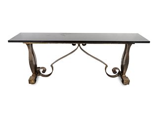A Black Marble Top Steel Console Table
Height 30 3/4 x width 81 x depth 17 inches